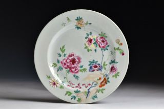 18th Century Chinese Famille Rose Plate With Ruby Enamel Flowers 1