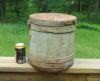Great Antique Primitive Firkin Bucket With Lid And Handle
