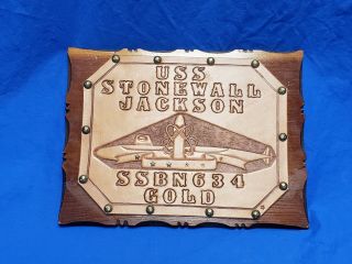 Vintage Us Navy Usn Ssbn - 634 Gold Uss Stonewall Jackson Wooden Plaque