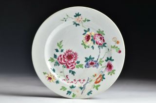 18th Century Chinese Famille Rose Plate With Ruby Enamel Flowers 5