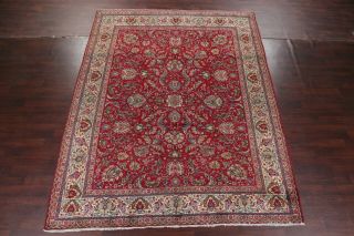 Vintage Persian Area Rug 10x13 Hand Knotted Wool Persian Rug RED Oriental Floral 2