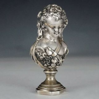 Antique French Silvered Bronze Wax Seal Desk Stamp Double Sided Figural Bust 2