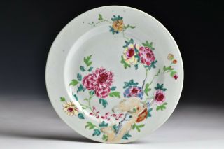 18th Century Chinese Famille Rose Plate With Ruby Enamel Flowers 4
