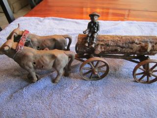 Kenton Cast Iron Oxen Log Wagon And Driver