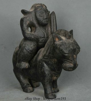 Chinese Hongshan culture Old Jade Carved Ancient People Ride Horses Sculpture 5