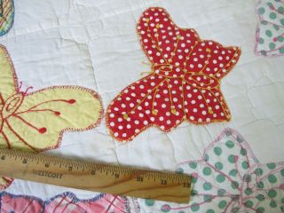 FULL Vintage Feed Sack Hand Sewn APPLIQUE BUTTERFLY QUILT,  Prints; Good 10
