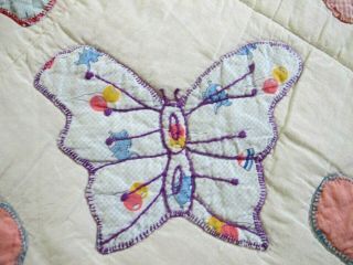 FULL Vintage Feed Sack Hand Sewn APPLIQUE BUTTERFLY QUILT,  Prints; Good 5