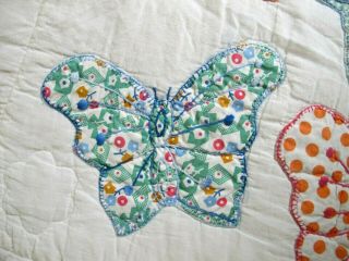 FULL Vintage Feed Sack Hand Sewn APPLIQUE BUTTERFLY QUILT,  Prints; Good 7