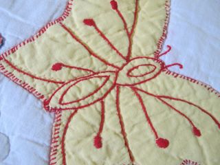 FULL Vintage Feed Sack Hand Sewn APPLIQUE BUTTERFLY QUILT,  Prints; Good 8
