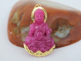 Vintage 18k Solid Yellow Gold Natural Ruby Buddha Pendant