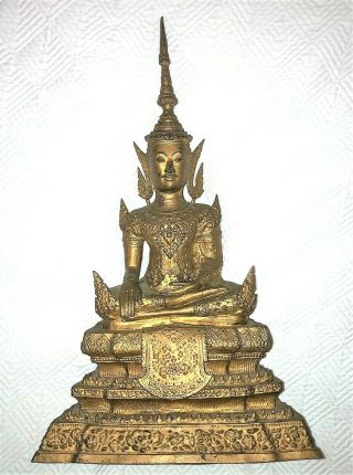 Large 18th / 19thc Antique Chinese Tibetan Gilt Bronze Buddha Figure Tibet