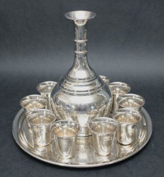 12pc Antique Russian 84 Sterling Silver Judaica Liquor Set Decanter Cups & Tray