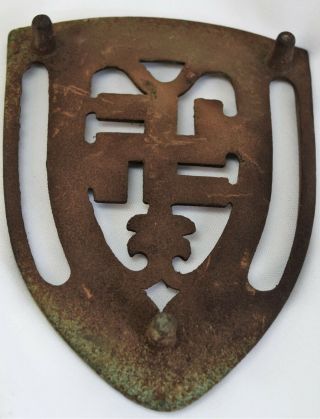 Antique Vtg Good Luck Swastika Symbol Footed Trivet Sad Iron Holder Cast Iron 3