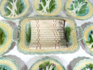 8 French Vintage Majolica Asparagus Plates And Server From Salins Reserved