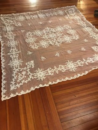 Pristine Large Antique Fine French Lace And Net Panel Or Bridal Veil