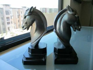Frankart Art Deco Metal Bookends - Horses - Silver And Black