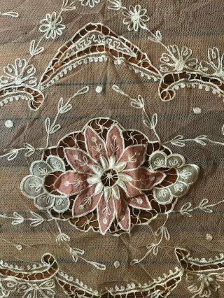 Pristine Antique Fine French Lace and Net Coverlet 3