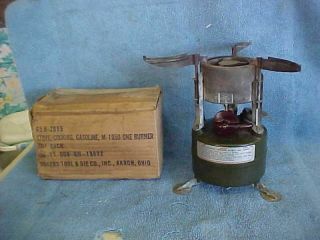 Rogers Us Military M - 1950 Gas 1 Burner Field Cooking Stove 1952,  Box & Wrench