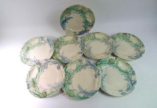 8 French Vintage Majolica Asparagus Plates From Fives - Lille Reserved