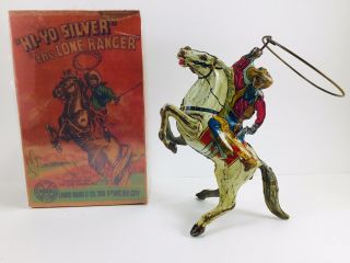 Vintage Tin 1938 Marx Lone Ranger,  Hi Yo Silver Wind Up Toy With Box