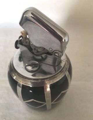 Vintage Art Deco Cigarette Lighter Desk Sterling Silver Overlay Black Glass 8