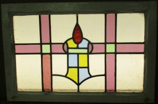MID SIZED OLD ENGLISH LEADED STAINED GLASS WINDOW Pretty Geometric 24 