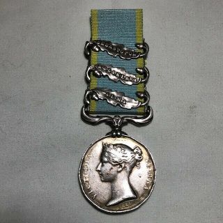 1854 British Crimea Service Medal W/ 3 Bars Alma Balaklava Sebastopol Named