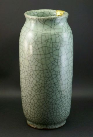 ANTIQUE CHINESE QING GUAN/GE TYPE CELADON CRACKLE GLAZE VASE,  KINTSUGI REPAIR 4