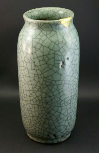 ANTIQUE CHINESE QING GUAN/GE TYPE CELADON CRACKLE GLAZE VASE,  KINTSUGI REPAIR 5