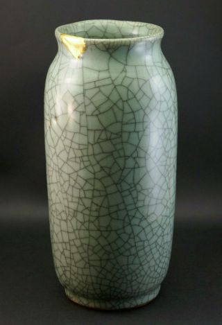 ANTIQUE CHINESE QING GUAN/GE TYPE CELADON CRACKLE GLAZE VASE,  KINTSUGI REPAIR 7