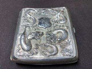 Chinese Export Sterling Silver Card Cigarette Case Luen Hing Shanghai Dragon