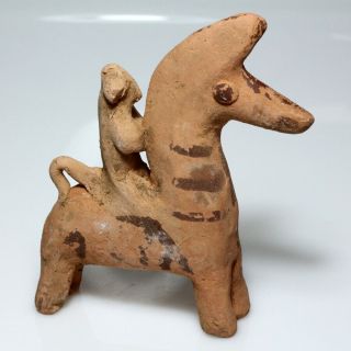 Parthian Terracotta Painted Horse With Rider Circa 100 Bc - Ad