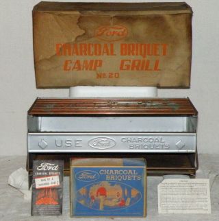 1935 1936 Ford Charcoal Briquet Camp Grill No.  20 Box