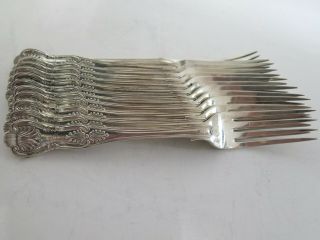 Set 12 Antique English Kings Pattern Dinner Forks.  Sterling Silver 8.  4 ".