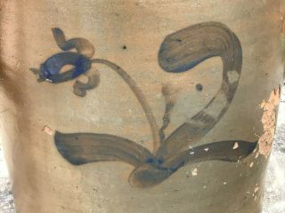 Cobalt Floral Design Huge Rare 12 Gallon Antique Stoneware Pottery Crock 4