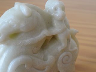 c.  19th - Antique Chinese White Jade Carved Monkey Riding Horse 11