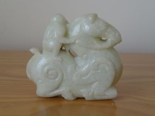 c.  19th - Antique Chinese White Jade Carved Monkey Riding Horse 4