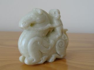 c.  19th - Antique Chinese White Jade Carved Monkey Riding Horse 7