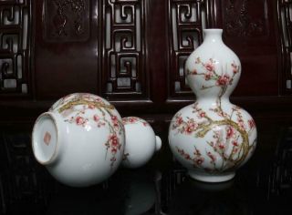 Pair Old Rare Famille Rose Chinese Porcelain Plum Blossom Vase Jurentang Mk