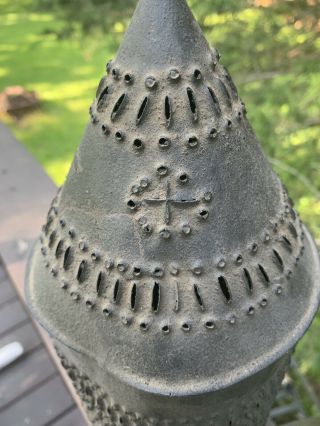 Antique 1800s Pierced & Punched Tin Candle Lantern,  Early Primitive 5