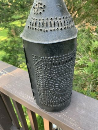 Antique 1800s Pierced & Punched Tin Candle Lantern,  Early Primitive 6