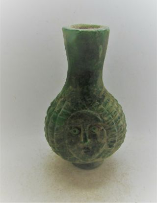 Scarce Circa 500bc Ancient Phoenician Glass Bottle With Male Face