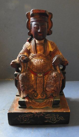 Chinese Carved Wooden Figure Of A Seated Dignitary - 19th Century