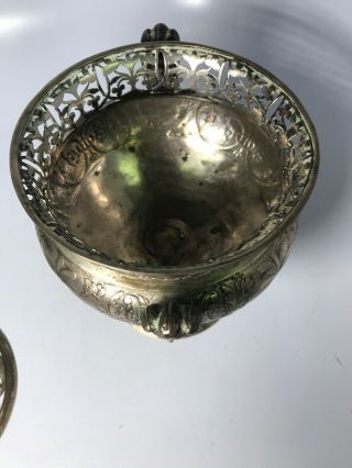 Austrian Antique 800 Silver Pierced Hand Hammered Sugar Bowl 1887 Vienna 9