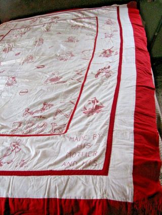 Dated 1936 Redwork Vintage Quilt Abc Birthday Commemorative Quilt