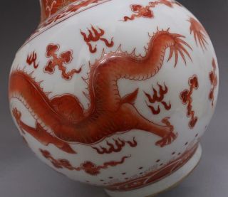 A Antique Chinese Porcelain Double Dragons Famille - Rose Vase Qianlong Marked 12
