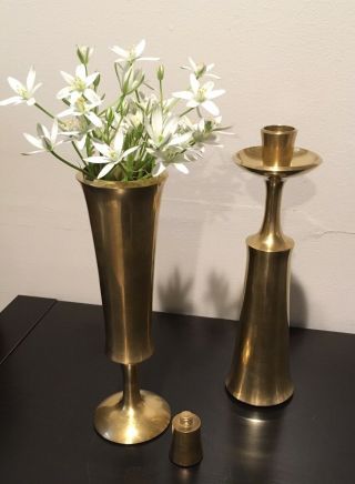 PAIR Vintage Jens Quistgaard Heavy Brass Candle Holders Mid Century Modern Dansk 5