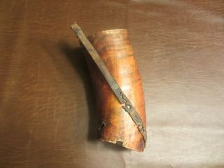 Primitive Rare Native Or Early American Bean Berry Basket Scrimshaw Horn & Strap