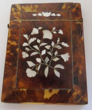 Victorian Rectangle Faux Blonde Tortoise Shell And Mother Of Pearl Card Case