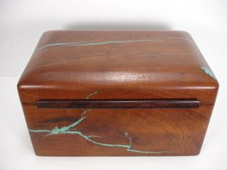Vintage 1997 Michael A Moore Mesquite Wood Box With Turquoise Inlay